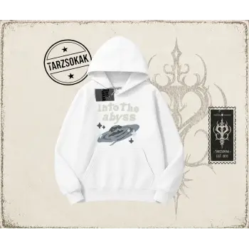 Unisex Into the Abyss Oversize Unisex Kapşonlu Sweatshirt Beyaz