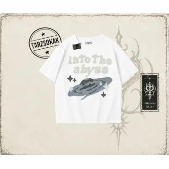 Unisex Into the Abyss Oversize Unisex Tişört Beyaz