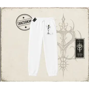 Unisex Iskelet Cactus Unisex Jogger Eşofman Altı Beyaz