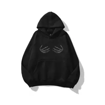 Unisex İskelet Taş Baskılı Sweatshirt Siyah