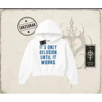 Unisex Its Only Delusion Kadın Crop Kapşonlu Sweatshirt Beyaz