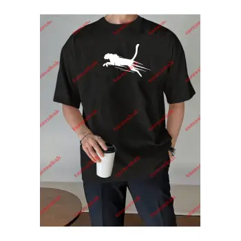 Unisex jaguar Baskılı Tshirt Siyah