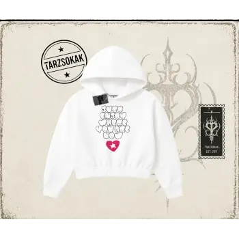 Unisex Just Enjoy Kadın Crop Kapşonlu Sweatshirt Beyaz