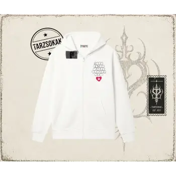 Unisex Just Enjoy Oversize Unisex Hırka & Çeket Fermuarlı Sweatshirt Beyaz
