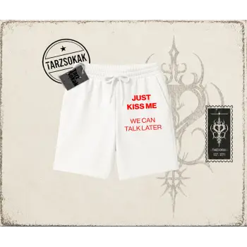 Unisex Just Kiss Me Unisex Şort Beyaz
