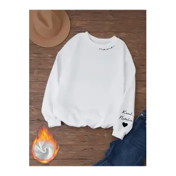 Unisex Kadın/Erkek Harfli ve Kalp Grafikli Sweat