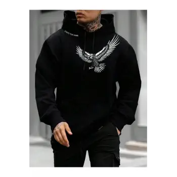 Unisex Kadın/Erkek Siyah Stays The Same Baskılı Oversize Kapüşonlu Sweatshirt