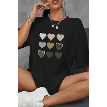 Unisex Kalp Baskılı T-shirt