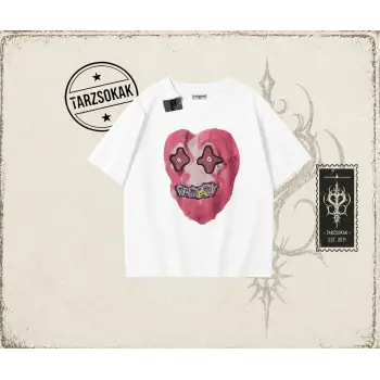 Unisex Kalp Oversize Unisex Tişört Beyaz