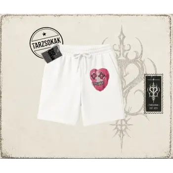 Unisex Kalp Unisex Şort Beyaz