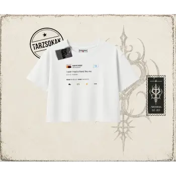 Unisex Kanye Tweet Kadın Crop Tişört Beyaz