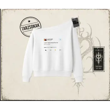 Unisex Kanye Tweet Kadın Kayık Yaka Sweatshirt Beyaz
