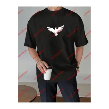 Unisex Kartal Baskılı Tshirt Siyah