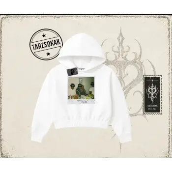Unisex Kendrick Lamar M.a.a.d City Kadın Crop Kapşonlu Sweatshirt Beyaz