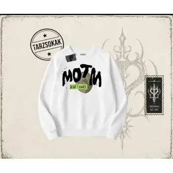 Unisex Kid Cudi Man Of The Moon Oversize Unisex Bisiklet Yaka Sweatshirt Beyaz