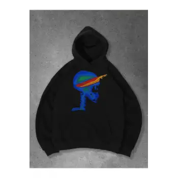 Unisex Knife in Skull Sweatshirt Siyah