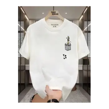 UNİSEX Kod 1 Panda Minimalis Baskı T-shirt