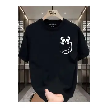 UNİSEX Kod 2 Panda Minimalis Baskı T-shirt