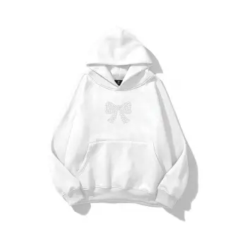 Unisex Kurdele Taş Baskılı Sweatshirt Beyaz