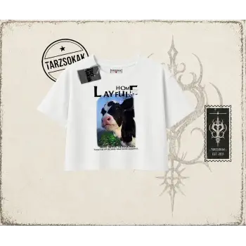 Unisex Layful Kadın Crop Tişört Beyaz