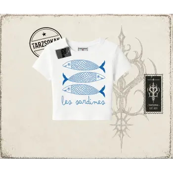 Unisex Les Sardines Kadın Baby Tee Beyaz