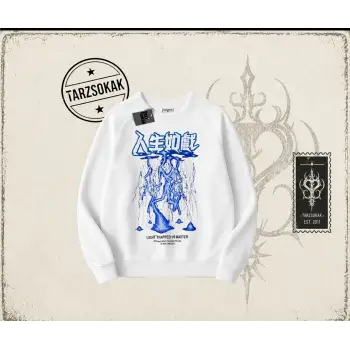 Unisex Light Trapped In Matter Oversize Unisex Bisiklet Yaka Sweatshirt Beyaz