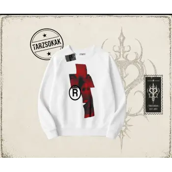 Unisex Lip R Oversize Unisex Bisiklet Yaka Sweatshirt Beyaz