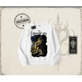 Unisex Literally Me Oversize Unisex Bisiklet Yaka Sweatshirt Beyaz