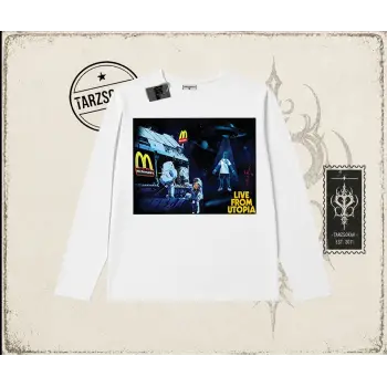 Unisex Live From Utopia Travis Scott Biskilet Yaka  Long Sleeve Beyaz
