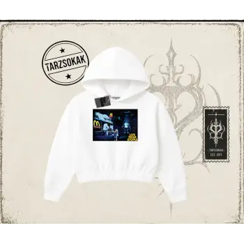 Unisex Live From Utopia Travis Scott Kadın Crop Kapşonlu Sweatshirt Beyaz