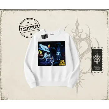 Unisex Live From Utopia Travis Scott Oversize Unisex Bisiklet Yaka Sweatshirt Beyaz