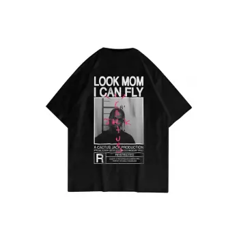 Unisex Look Mom I Can Fly Siyah Tshirt