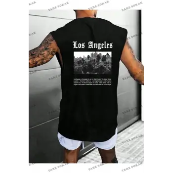Unisex  LOS ANGELES BASKILI OVERSİZE KOLSUZ