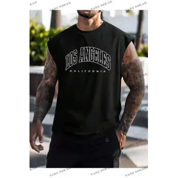 Unisex  LOS ANGELES BASKILI OVERSİZE KOLSUZ