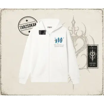 Unisex Madness Never Ends Oversize Unisex Hırka & Çeket Fermuarlı Sweatshirt Beyaz