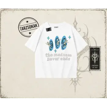 Unisex Madness Never Ends Oversize Unisex Tişört Beyaz