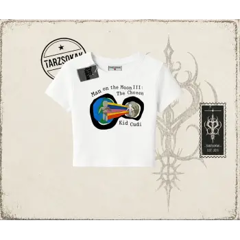 Unisex Man On The Moon 3 Kid Cudi Kadın Baby Tee Beyaz