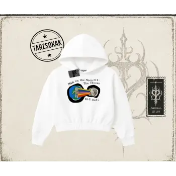 Unisex Man On The Moon 3 Kid Cudi Kadın Crop Kapşonlu Sweatshirt Beyaz