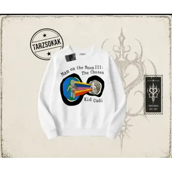 Unisex Man On The Moon 3 Kid Cudi Oversize Unisex Bisiklet Yaka Sweatshirt Beyaz