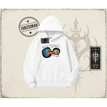 Unisex Man On The Moon 3 Kid Cudi Oversize Unisex Kapşonlu Sweatshirt Beyaz