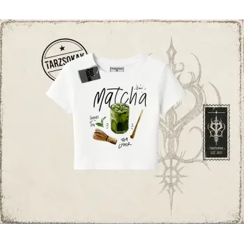 Unisex Matcha Kadın Baby Tee Beyaz