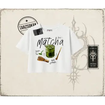 Unisex Matcha Kadın Crop Tişört Beyaz
