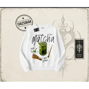 Unisex Matcha Oversize Unisex Bisiklet Yaka Sweatshirt Beyaz