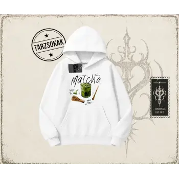 Unisex Matcha Oversize Unisex Kapşonlu Sweatshirt Beyaz