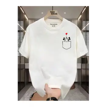 UNİSEX Mickey Minimalis Baskı T-shirt