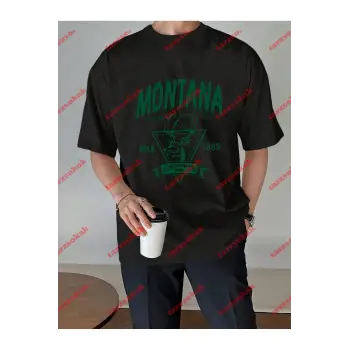 Unisex Montana  Baskılı Tshirt Siyah