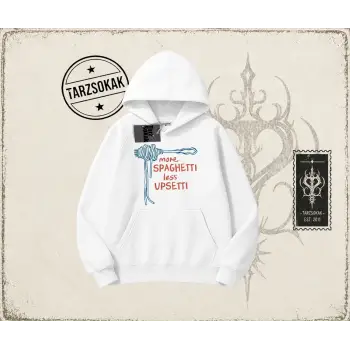 Unisex More Spaghetti Oversize Unisex Kapşonlu Sweatshirt Beyaz