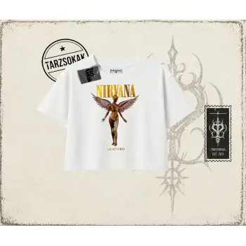 Unisex Nirvana Angel Kadın Crop Tişört Beyaz