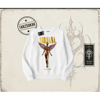 Unisex Nirvana Angel Oversize Unisex Bisiklet Yaka Sweatshirt Beyaz