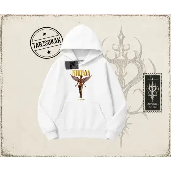 Unisex Nirvana Angel Oversize Unisex Kapşonlu Sweatshirt Beyaz